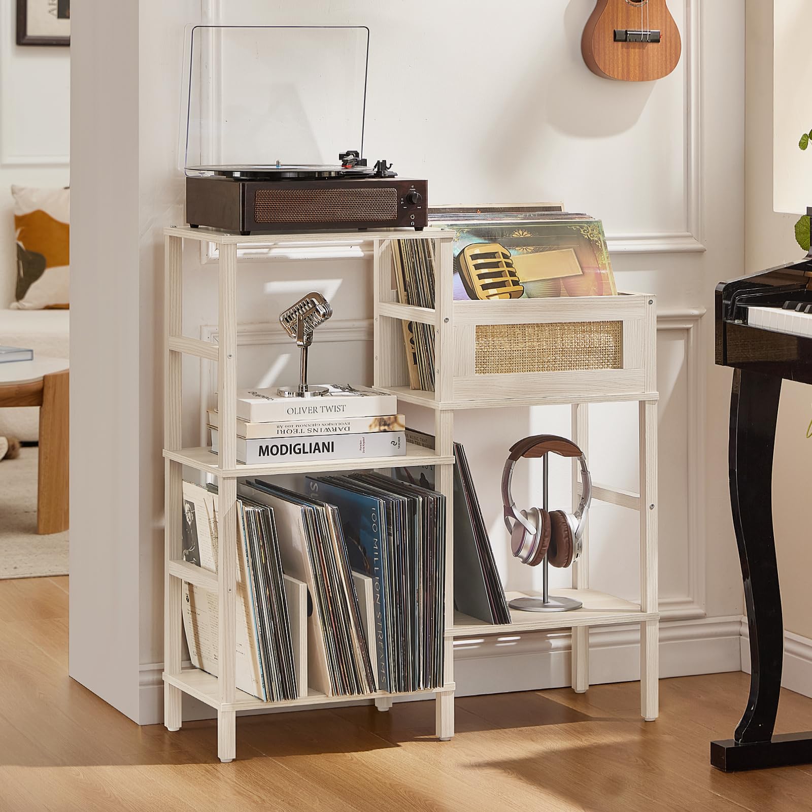 Amazon.com: LELELINKY Record Player Stand, White Cream Oak Wood